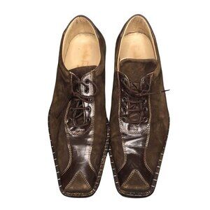 Mens Brown Suede & Leather Square Toe Lace-Up Dress Shoes Size 44